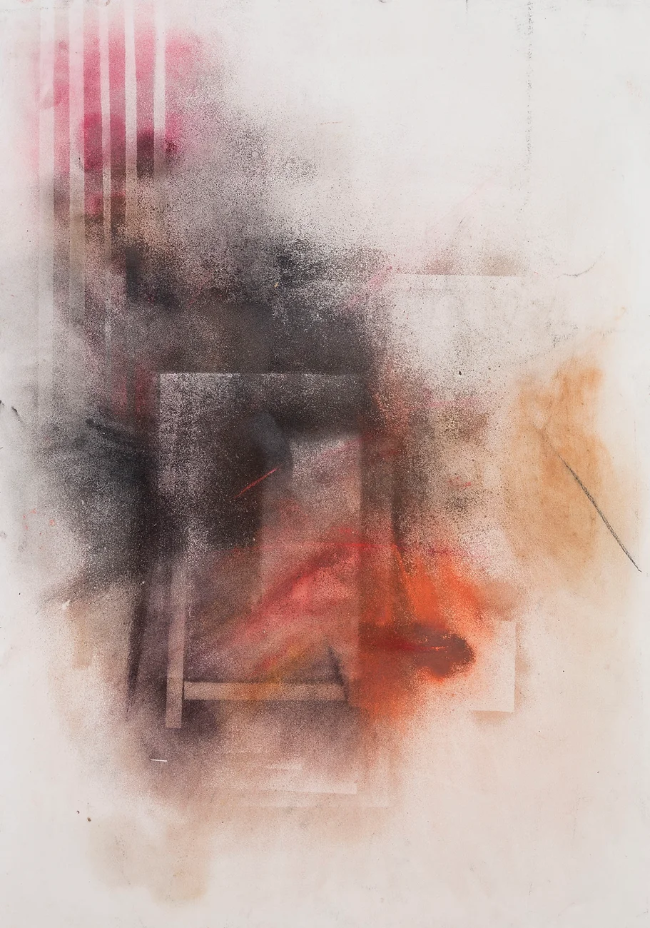 #4 Trabalho de Chão, Cola spray, pigmento, grafite e tinta sobre papel, 100x70cm, 2015-Rui-Horta-Pereira