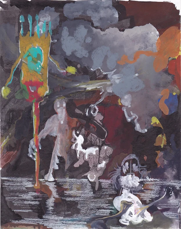 Espectro-e-convulsão-#10 Espectro e convulsão, Guache, tinta da china, grafite e cera sobre papel, 21x15cm, 2015-Rui-Horta-Pereira
