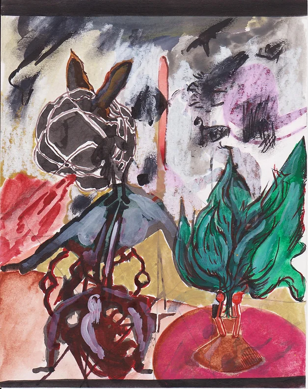 Espectro-e-convulsão-#28 Espectro e convulsão, Guache, tinta da china, grafite e cera sobre papel, 19x15cm, 2015-Rui-Horta-Pereira