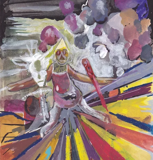 Espectro-e-convulsão-#3 Espectro e convulsão, Guache, tinta da china, grafite e cera sobre papel, 21x15cm, 2015-Rui-Horta-Pereira