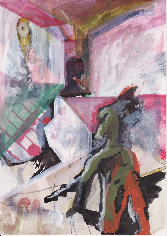 Espectro-e-convulsão-#40 Espectro e convulsão, Guache, tinta da china, grafite e cera sobre papel, 21x15cm, 2015-Rui-Horta-Pereira