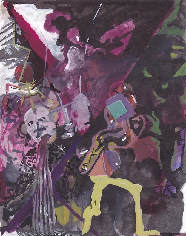 Espectro-e-convulsão-#5 Espectro e convulsão, Guache, tinta da china, grafite e cera sobre papel, 21x15cm, 2015-Rui-Horta-Pereira