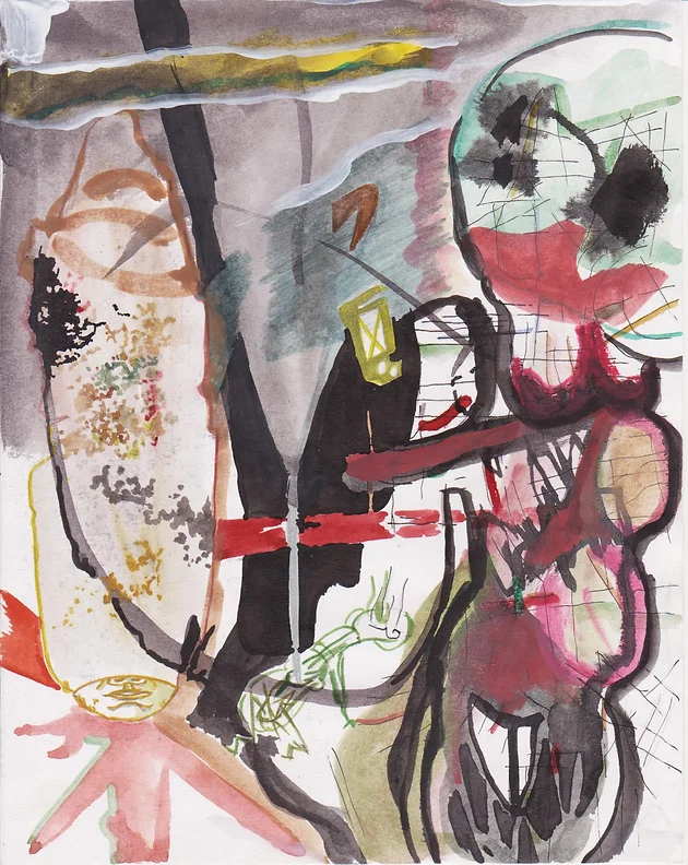 Espectro-e-convulsão-#50 Espectro e convulsão, Guache, tinta da china, grafite e cera sobre papel, 21x15cm, 2015-Rui-Horta-Pereira