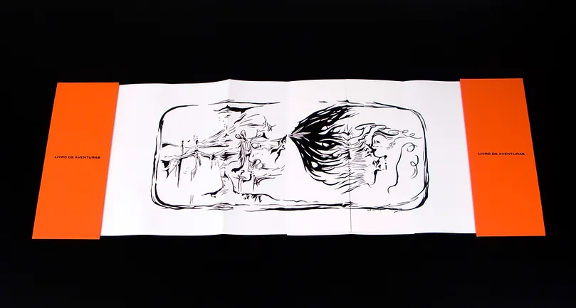 Livro de Aventuras #4, Tinta da china sobre papel, folio com duas abas forradas em tecido, com caixa, fechado 45x18x3cm aberto 45x180x0,5cm, 2008-Rui-Horta-Pereira