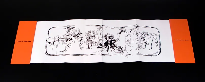 Livro de Aventuras #8, Tinta da china sobre papel, folio com duas abas forradas em tecido, com caixa, fechado 45x18x3cm aberto 45x180x0,5cm, 2008-Rui-Horta-Pereira